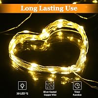 cshare 2 db Elemes Tündérfény Időzítővel - 2m 20 LED Meleg Fehér Rézhuzalos Fényfüzér - IP65 Vízálló Dekoráció Szobába, Kertbe, Karácsonyi D 3