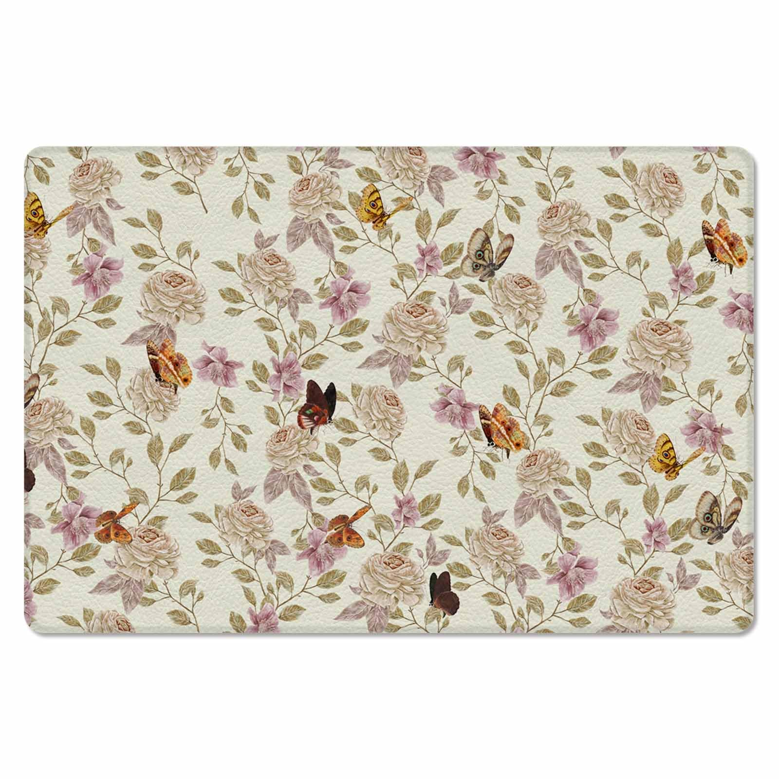 Beige Floral Antifatigue Kitchen Bath Door Mat Cushioned Runner Rug,Washable Welcome Floor Sink Mat,Waterproof & Non-Slip Kitchen Standing Doormat,Retro Botanical Romantic Leaves Garden Herb 24