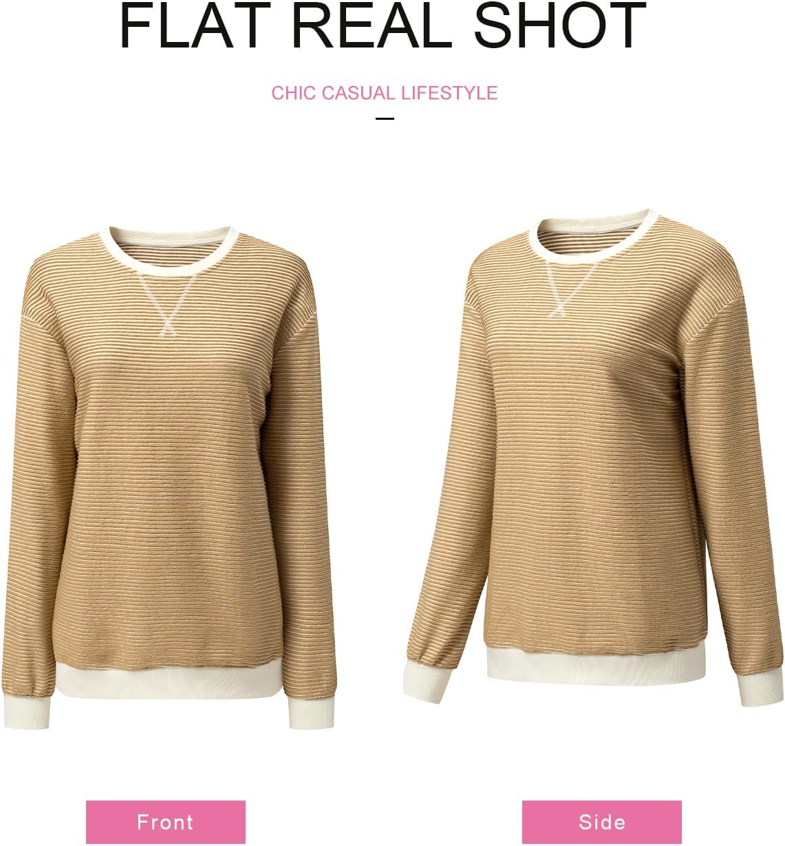 SHEWIN Womens Striped Sweatshirt Crewneck Casual Long Sleeve Pullover Tops Trendy 2025 - Image 4