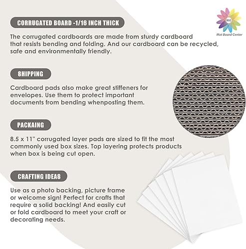 Miniatura 7 de Mat Board Center, paquete de 50 hojas de cartón corrugado de 8.5 x 11 pulgadas, 116 pulgadas de grosor, insertos de cartón plano para correo,