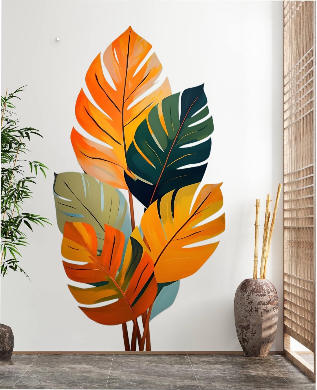 Tropical Leaf Wall Sticker for Home Decor | Modern Botanical Leaf Wall Decal | Colorful Nature Wall Decoration for Living Room Bedroom (65 x 38 cm)