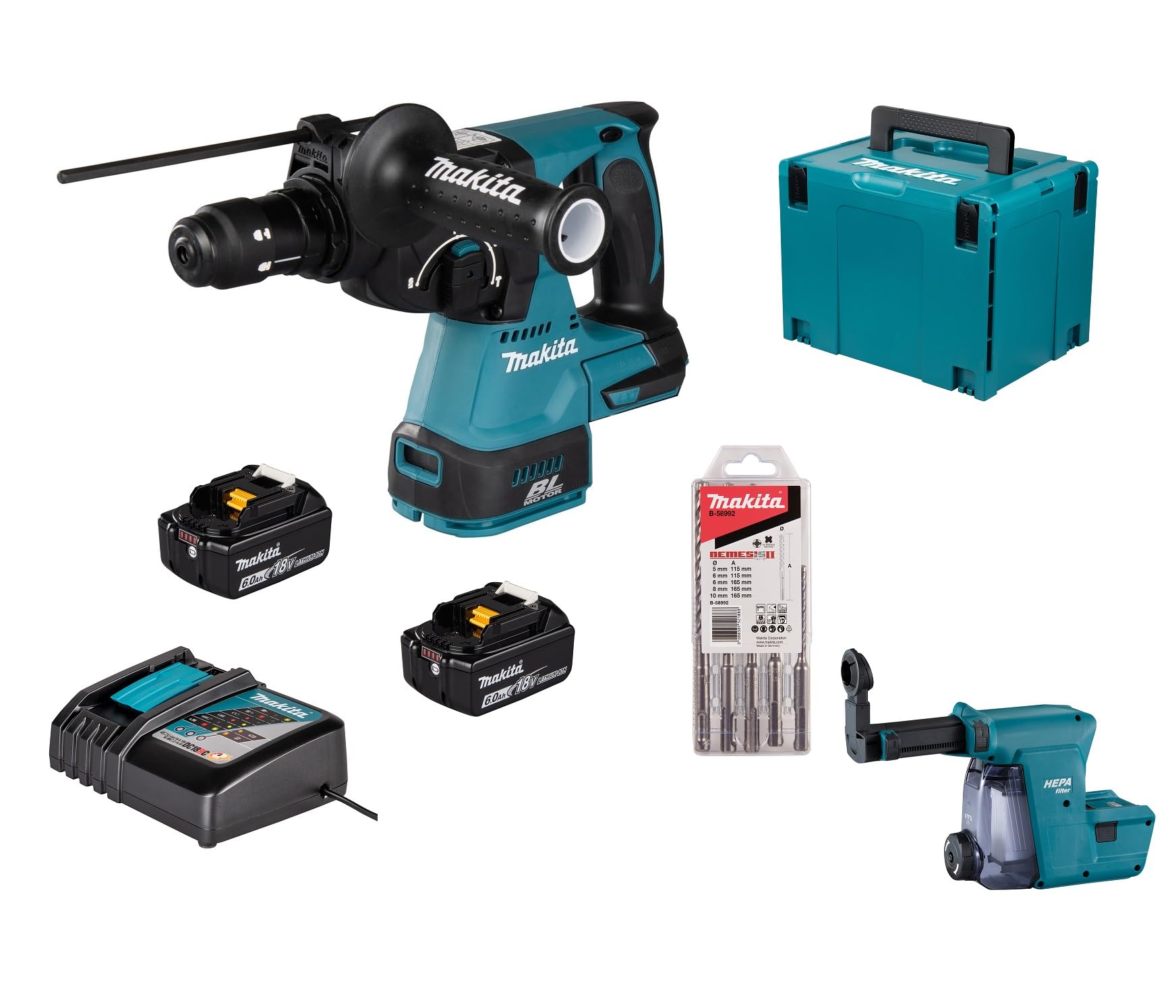 Makita DHR243JWX2 - Martillo combinado con batería (18 V)