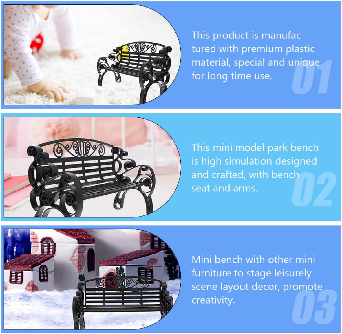 jojofuny 2Pcs Miniature Park Bench Models, Black 1:12 Dollhouse Furniture, Realistic Mini Outdoor Bench Decor for Dollhouse, Micro Landscape, Photography Props, Garden and Patio Display for Collectors