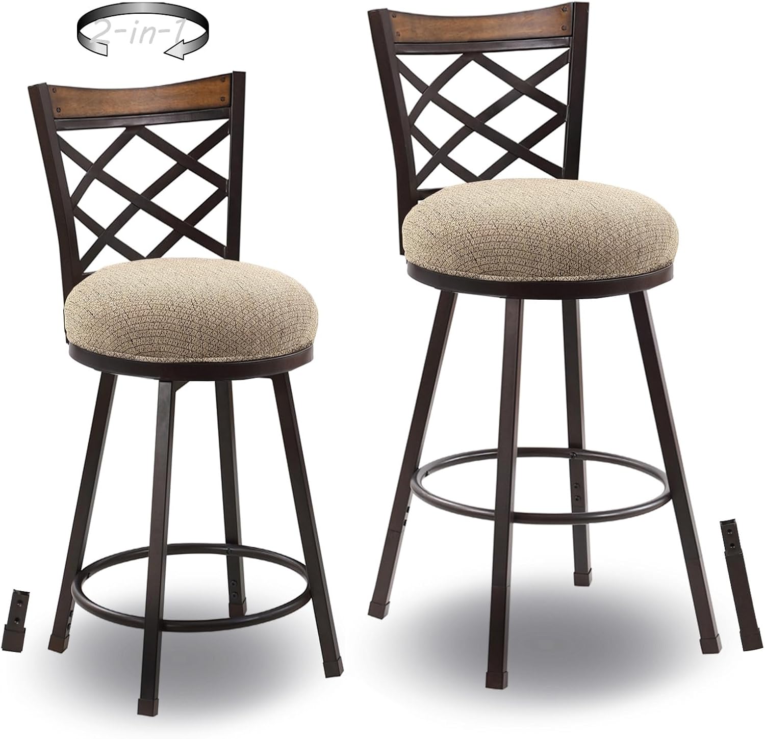 JUBILOOM Swivel Bar Stools Set of 2, (2in1) 24"/29