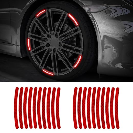20PCS Reflective Car Wheel Decorative Stripe Stickers, Night Safety Warning Tape Sticker, Anti-Scratch Tire Rims Sticker, Universal Car Exterior Accessories Fluorescent Auto Decals for Motocycle Bike