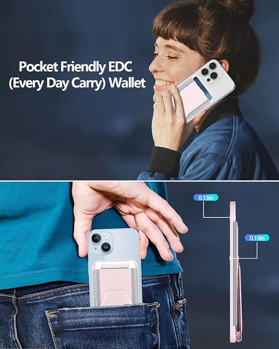 Miroddi for Magsafe Wallet Stand, Magnetic Phone Wallet for iPhone 17/16/15/14/13/12 Series, Leather Magnetic Cards Holder, Fits 5 Cards, RFID Blocking, Slim, Pink