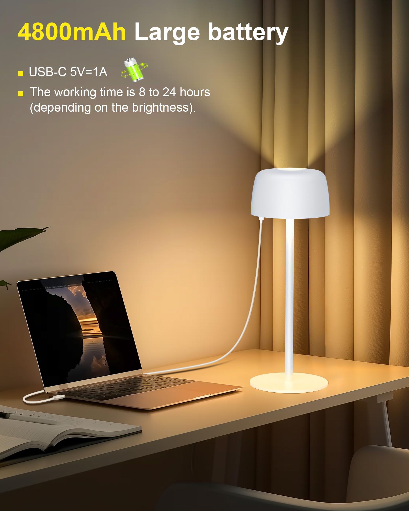 Lampada da Tavolo Senza Fili Metallo, H:25cm Lampada da Comodino Ricaricabile USB-C, 3 Temperature Colore, Lampada da Scrivania IP54 Impermeabile per Ristorante, Camera da Letto, Bar