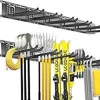 CRXCRC 48 Inch Heavy Duty Garage Tool Organizer Wall Mount - 6 Adjustable Hooks, 480 lbs Capacity Garden Shed Storage Rack (Black)