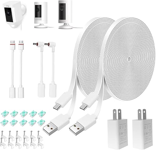 Paquete de 2 adaptadores de corriente de 26 pies y cable para cámara Ring, batería Ring Stick Up Cam, Ring Spotlight Cam BatteryProPlus, EufyCam,