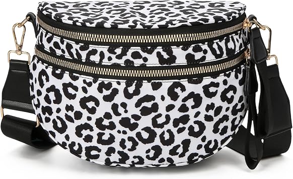 hibear Leopard Print Purse for Women Nylon Spacious Bum Bag Crossbody Waist Bag Fanny Pack Shoulder Bumbags