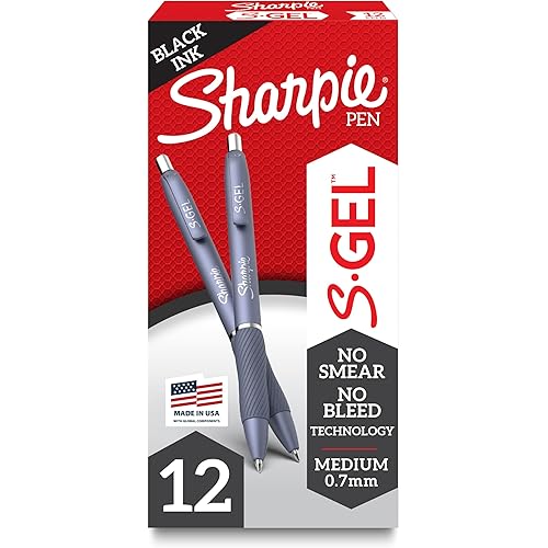 Sharpie S-Gel Gel Pens, Blue Barrel, Medium Point (0.7mm), Black Gel Ink Pens, 12 Count - Home, Office, School, Journaling, Writing, Note-Taking, Teacher Supplies