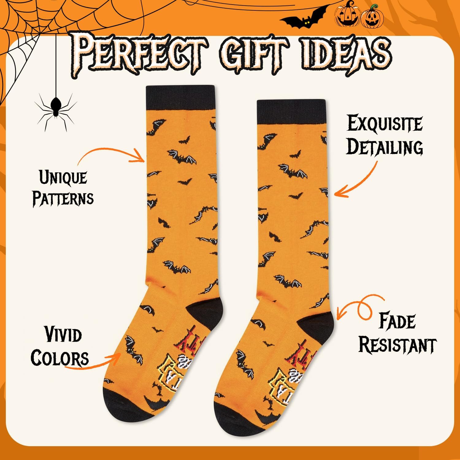 HAPPYPOP Halloween Ghost Bat Gifts - Scary Spooky Horror Knee High Socks for Teens Kids - Image 4
