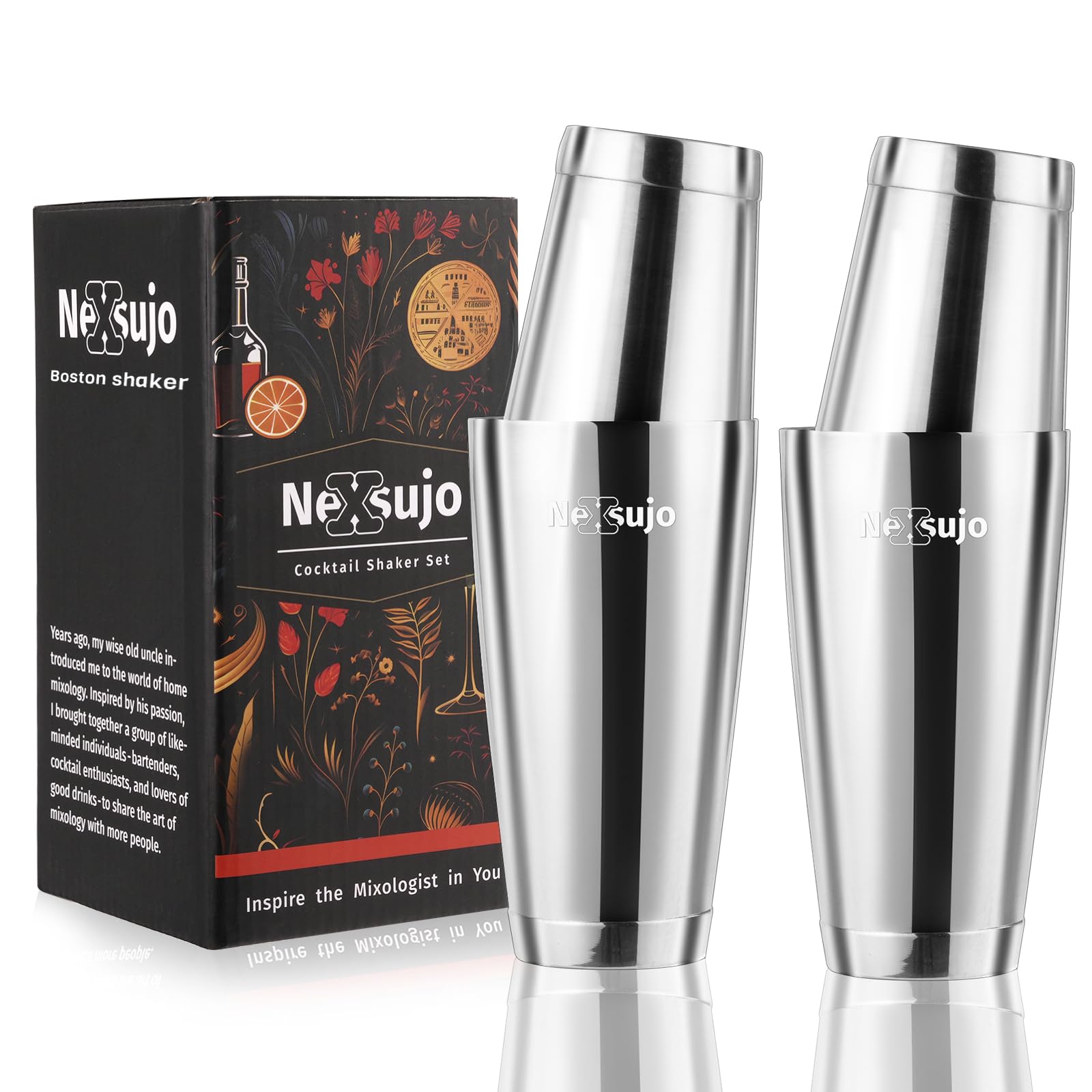 Nexsujo 4Pcs Boston Shaker Set, Cocktail Shaker Kit | Features 18Oz/28Oz Weighted Shaker,…