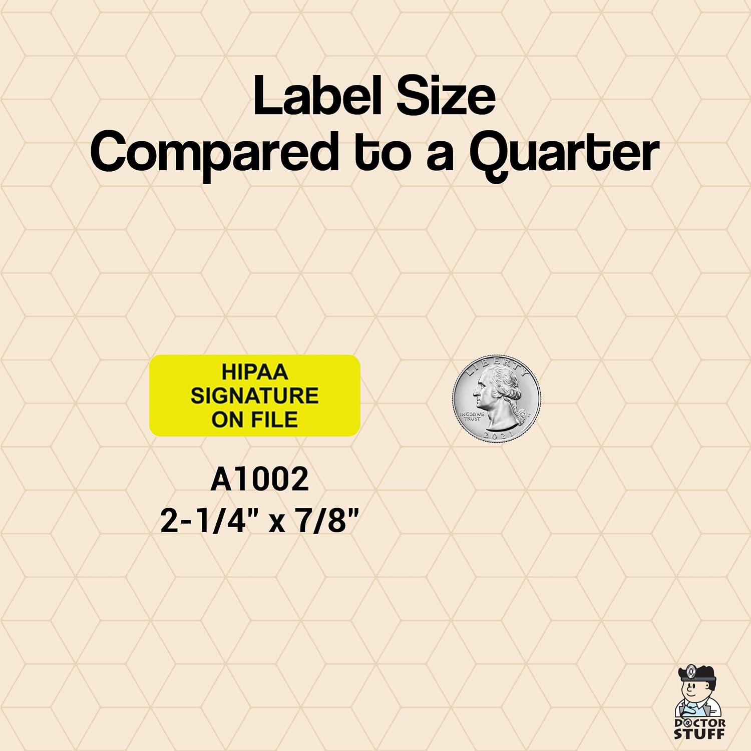 HIPAA Signature On File Label, 2-1/4” x 7/8”, Fluorescent Chartreuse/Black, Permanent Adhesive, HIPAA Compliance, 420 Stickers/Box, Doctor Stuff