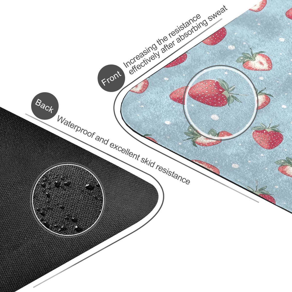 ALAZA Cute Strawberry Pattern Yoga Mat Non Slip Fitness Exercise Mat, Workout Mat for Yoga, Pilates and Floor Exercises