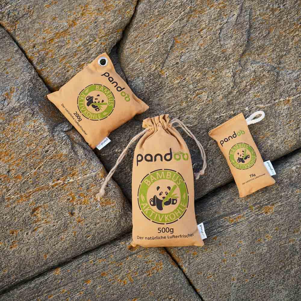 pandoo 1 x 500g Ambientador de bambú natural con carbón activado - Purificador de aire, deshumidificador, Utilizable por 2 años, libre de química y contaminantes y 100% biodegradable