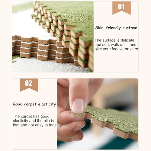 Miniatura 4 de Azulejos de alfombra entrelazados de 7 pies cuadrados, 9 azulejos de espuma de 23.6 x 4.7 pulgadas, tapete rectangular de juego de rompecabezas,