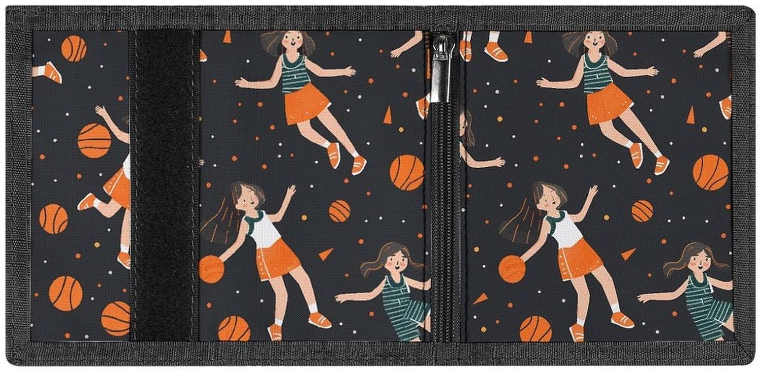 Basketball Girl Pattern Wallet Slim Trifold Wallets with Multiple Card Slots Credit Card Holder Pocket Coin Purse