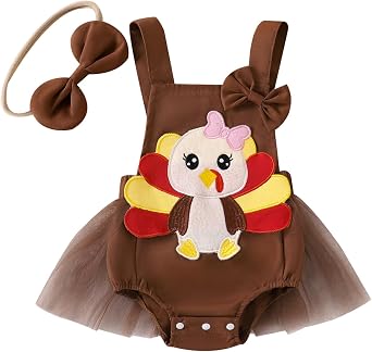 Amnnchya Baby Girl Thanksgiving Outfit Pumpkin Turkey Costumes Sleeveless Tulle Romper Newborn Halloween Outfit Girl