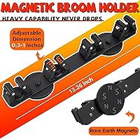Vista 2 de Soporte magnético para escobas, fuerte soporte magnético para trapeador, 4 estantes para herramientas de limpieza, ganchos magnéticos