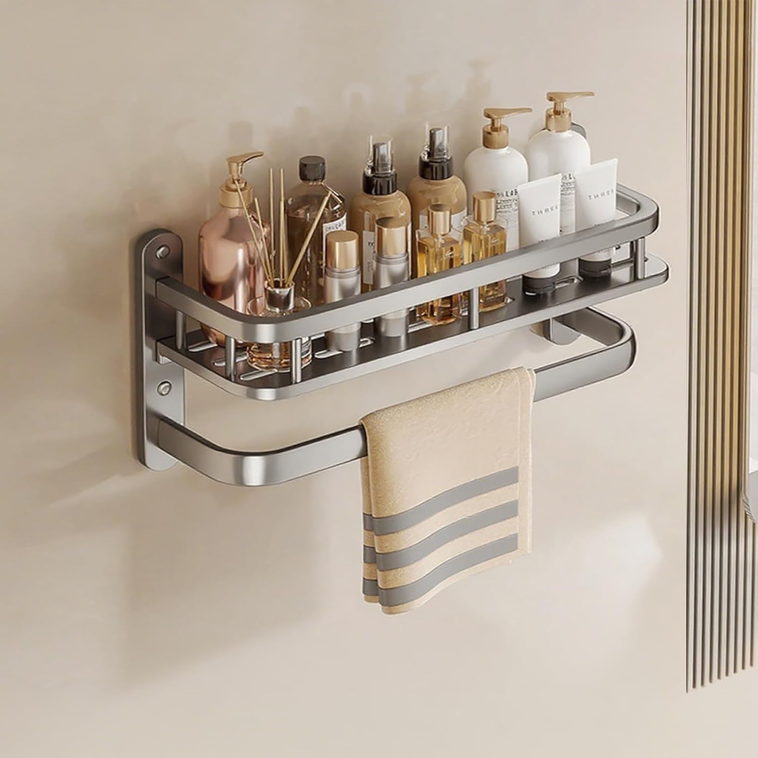 Shower Caddy – Adhesive Wall-Mounted Bathroom Shelf Organizer, Rustproof Metal Storage Rack for Shower, Kitchen, Bedroom, Living Room (white, 15.75inch/40cm-2)