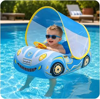 Baby Pool Float 3D Car Baby Floaties for Toddlers 12-48 Months Heavy Duty Infant Swim Float Toddlers Pool Floats Kids Swim Floaties Swimming Pool Floats for 1-4 Years Toddler Floaties for Boys & Girls