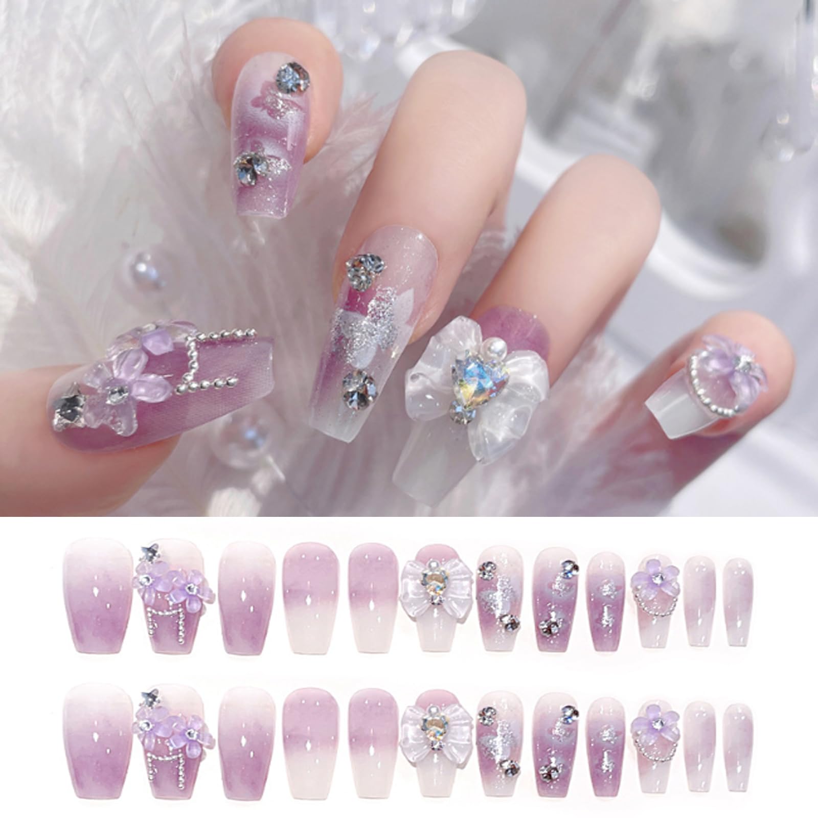 Amazon | HAPVITAL 24枚入 ネイルチップ 付け爪 チップ 人気 3D ネイル