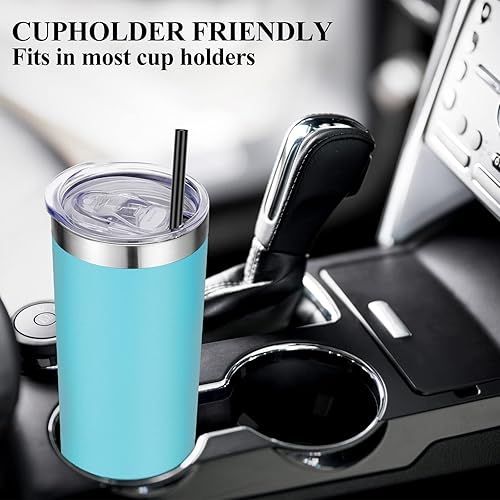 Miniatura 5 de VEGOND - Vaso delgado de acero inoxidable de 20 oz con aislamiento al vacío con tapa y pajita, vaso de doble pared para café, vaso de viaje para