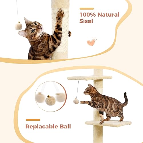 Miniatura 4 de Meow Sir Árbol para gatos de piso a techo, altura ajustable [82-108 pulgadas = 81.9-108.3 in] Torre para gatos de 6 niveles para techo de 7 a 9 pies