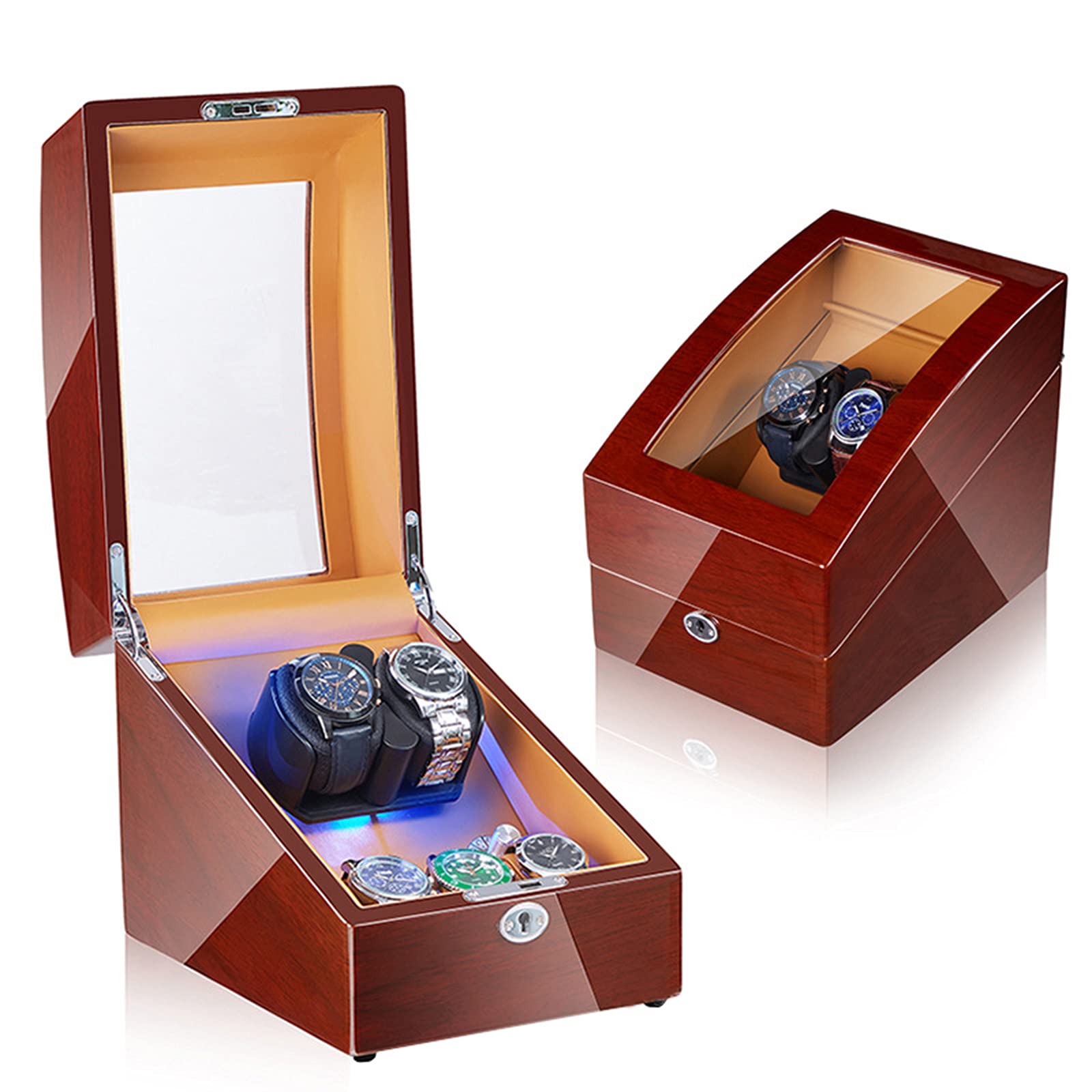 CWZZWS Luxury Automatic Watch Winder 2+3 Storage Display Case Box with Led Backlight Memory Latex Watch Pillow Super Quiet Motor Fit Man Women Automatic Watch,Leather 02,Leather 04