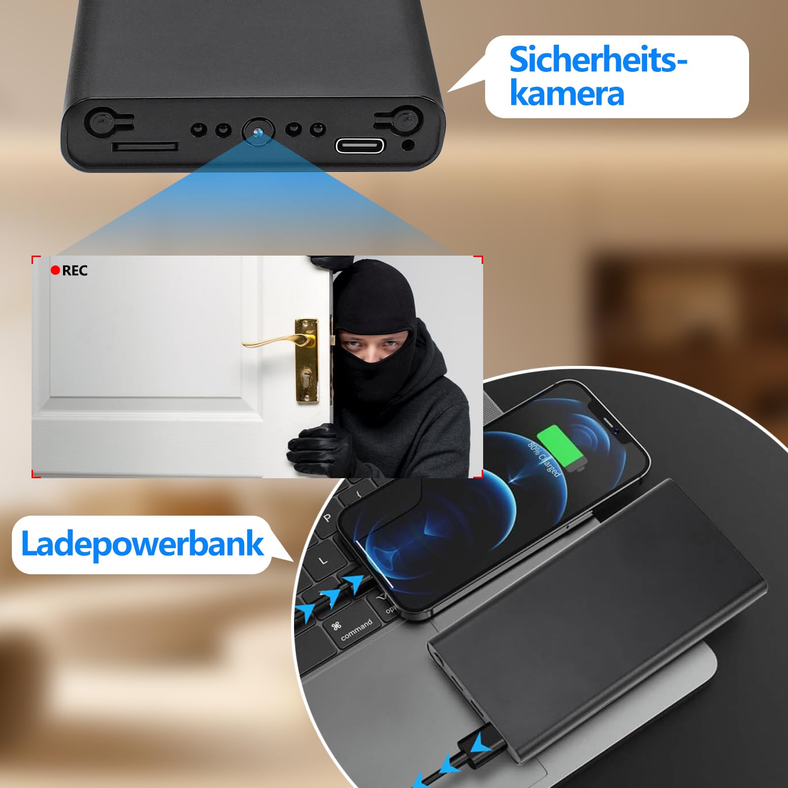 Mini-Kamera,Sicherheitskamera,HD1080P-Indoor/Outdoor-Überwachungskamera,Videorecorder,Kontinuierliche Aufzeichnung und Bewegungserkennung,Innen/Büro/Geschäft Überwachungskamera,Ohne WLAN