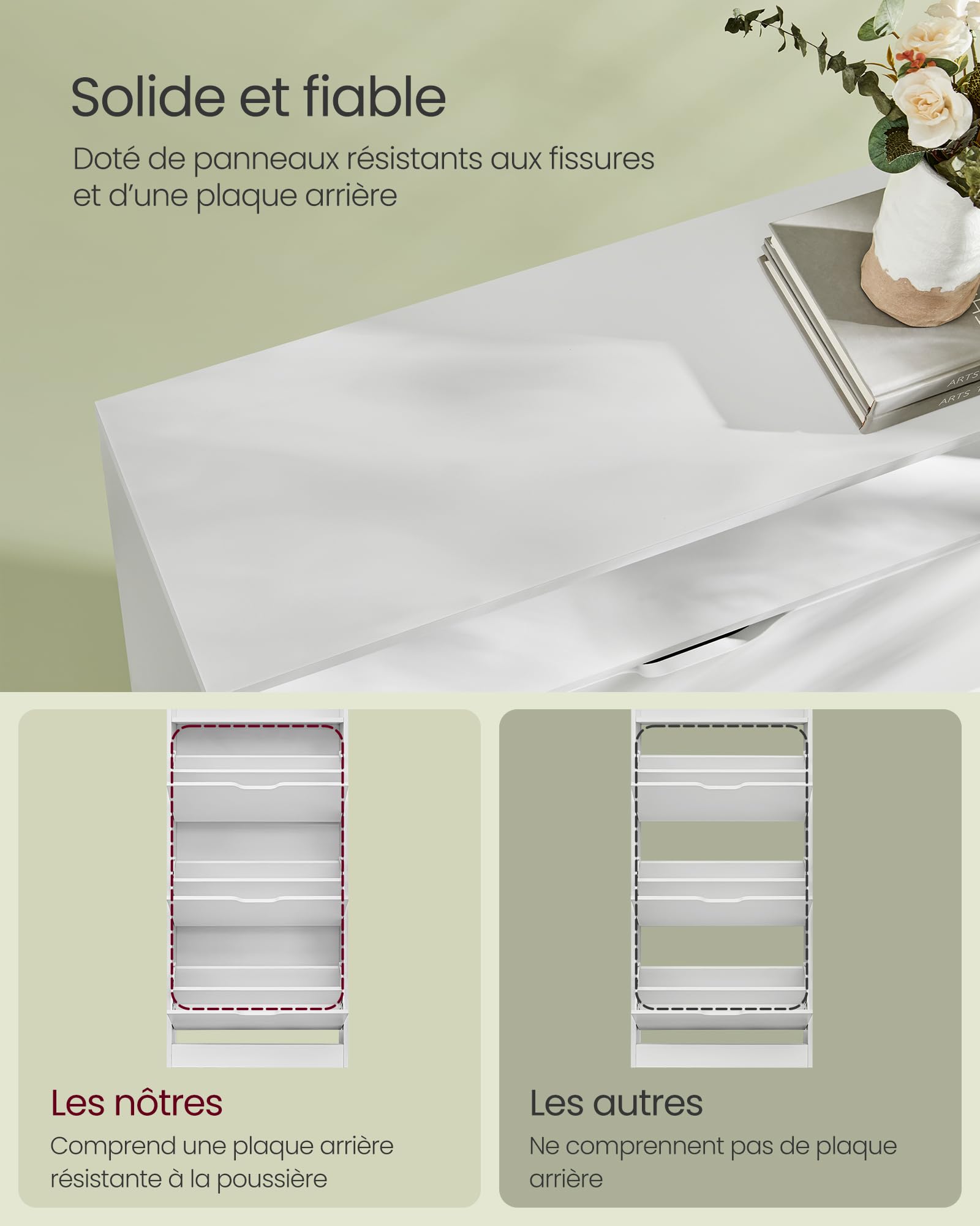 VASAGLE Custos Collection - Meuble à Chaussures 2 Portes, Étagère à Chaussures, Compartiment Ouvert, Séparateur Réglable, 10 à 12 Paires, pour Entrée, Blanc Nuage, LBC046W01