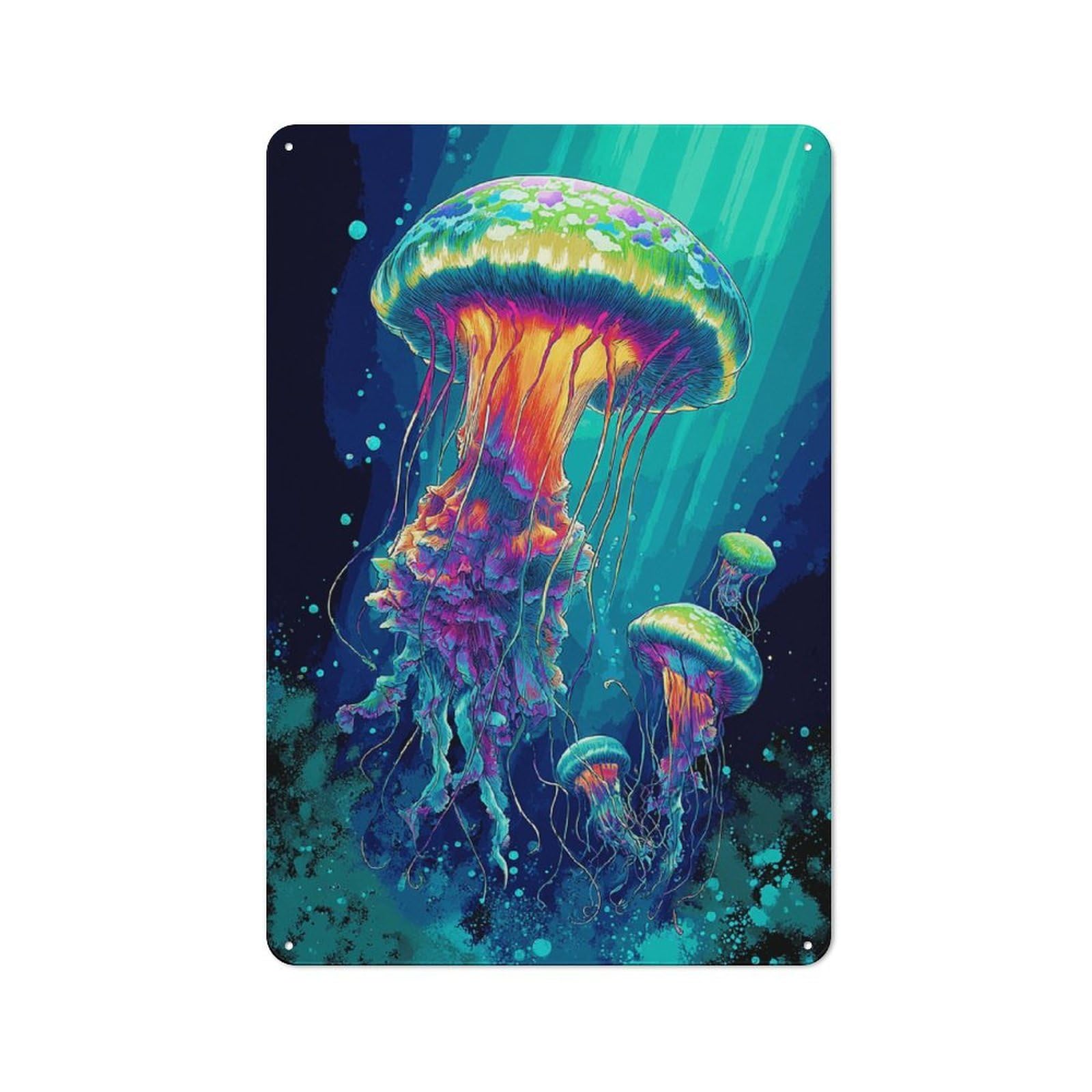 Junmoney Neon Jellyfish In Aquatic Dance Decorative Tin Sign With Design 30X20cm, Farmhouse Cottage Wall Art For Farmhouse Kitchen, Pantry Or Dining Area