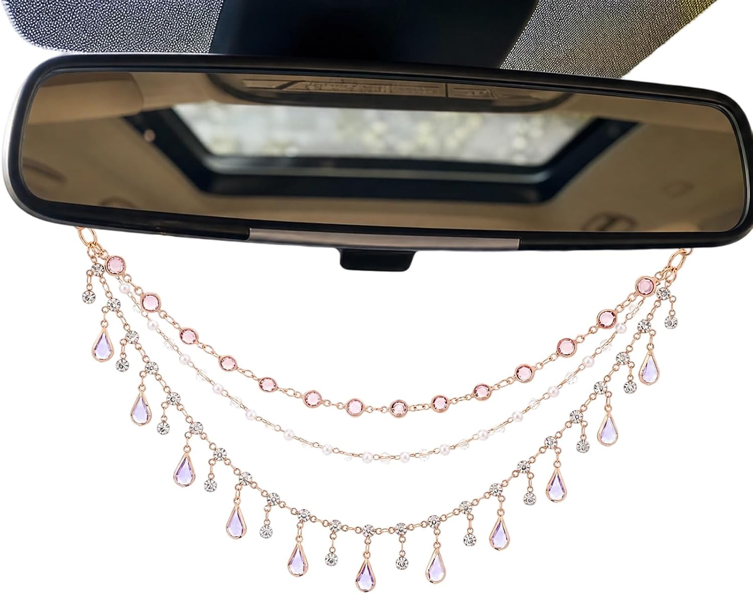 Triple Layer Water Drop Zircon Rear View Mirror Charm Purple Car Hanging