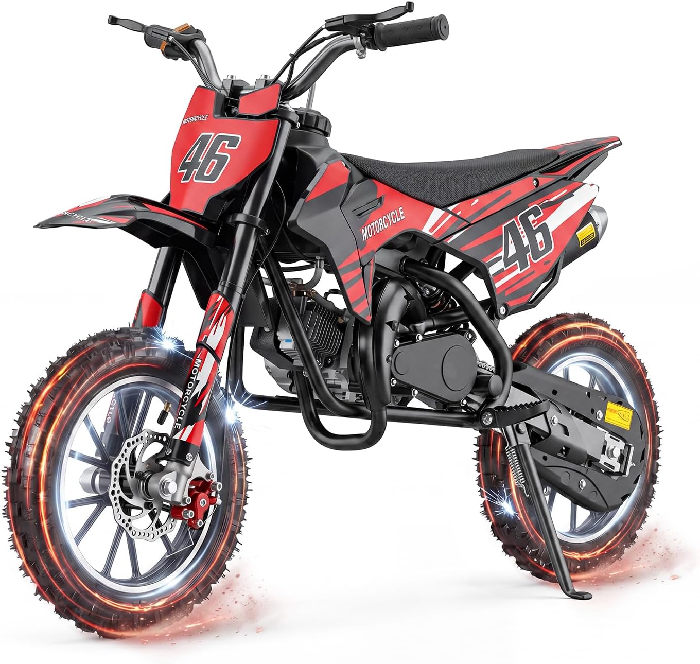 49CC Kids Dirt Bike, Safe 2‑Stroke Gas Mini Motorcycle, Easy Pull Start, Automatic Clutch, Dual Disc Brakes, Full Suspension, 10" Off‑Road Tires for Kids Ages 5‑10 (Red)