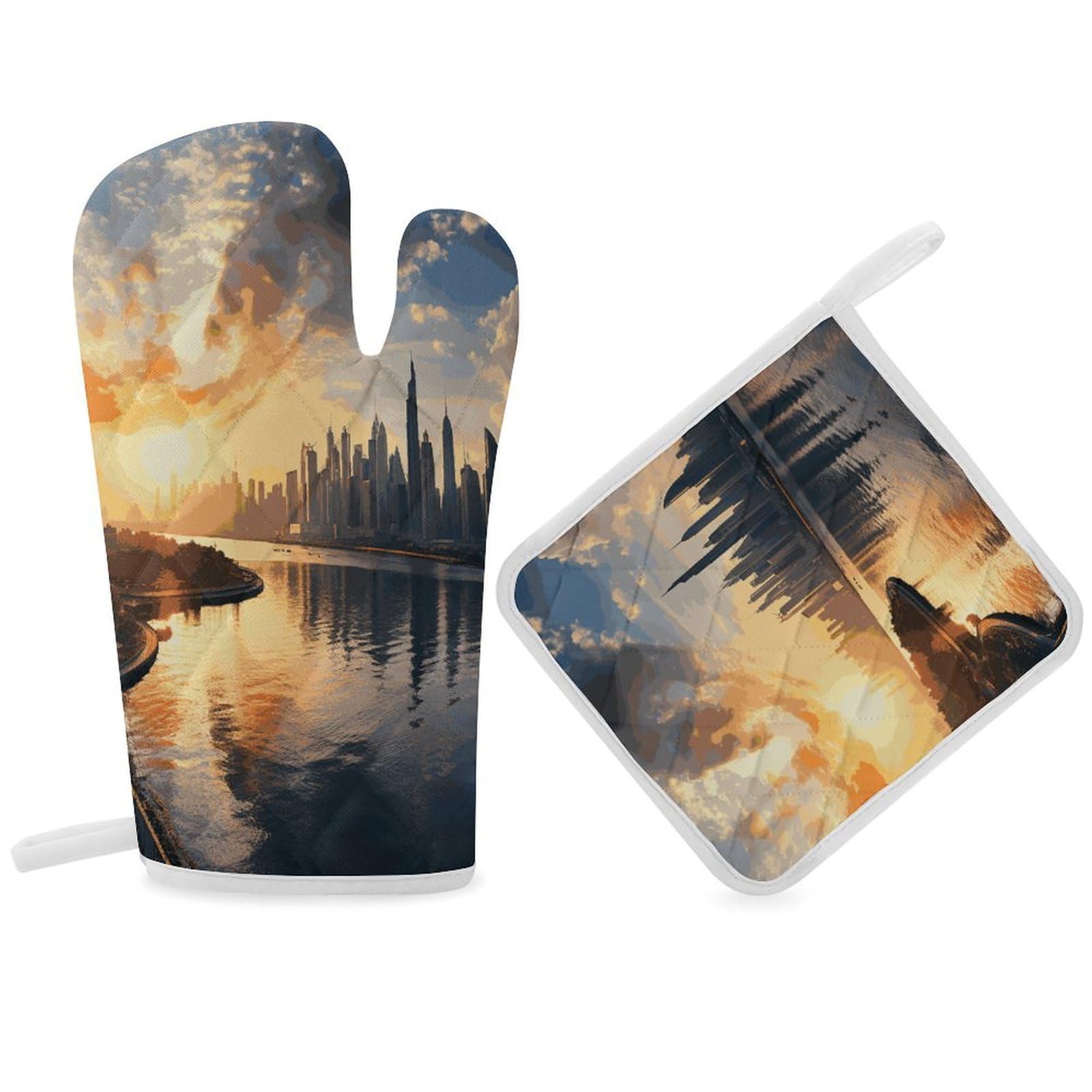 New York in The Sunset Oven Mitt Thick Substantial Heat Insulation Gloves Soft Skin-Friendly Temperature Resistant Oven Mitts for Cooking Lover Cooks