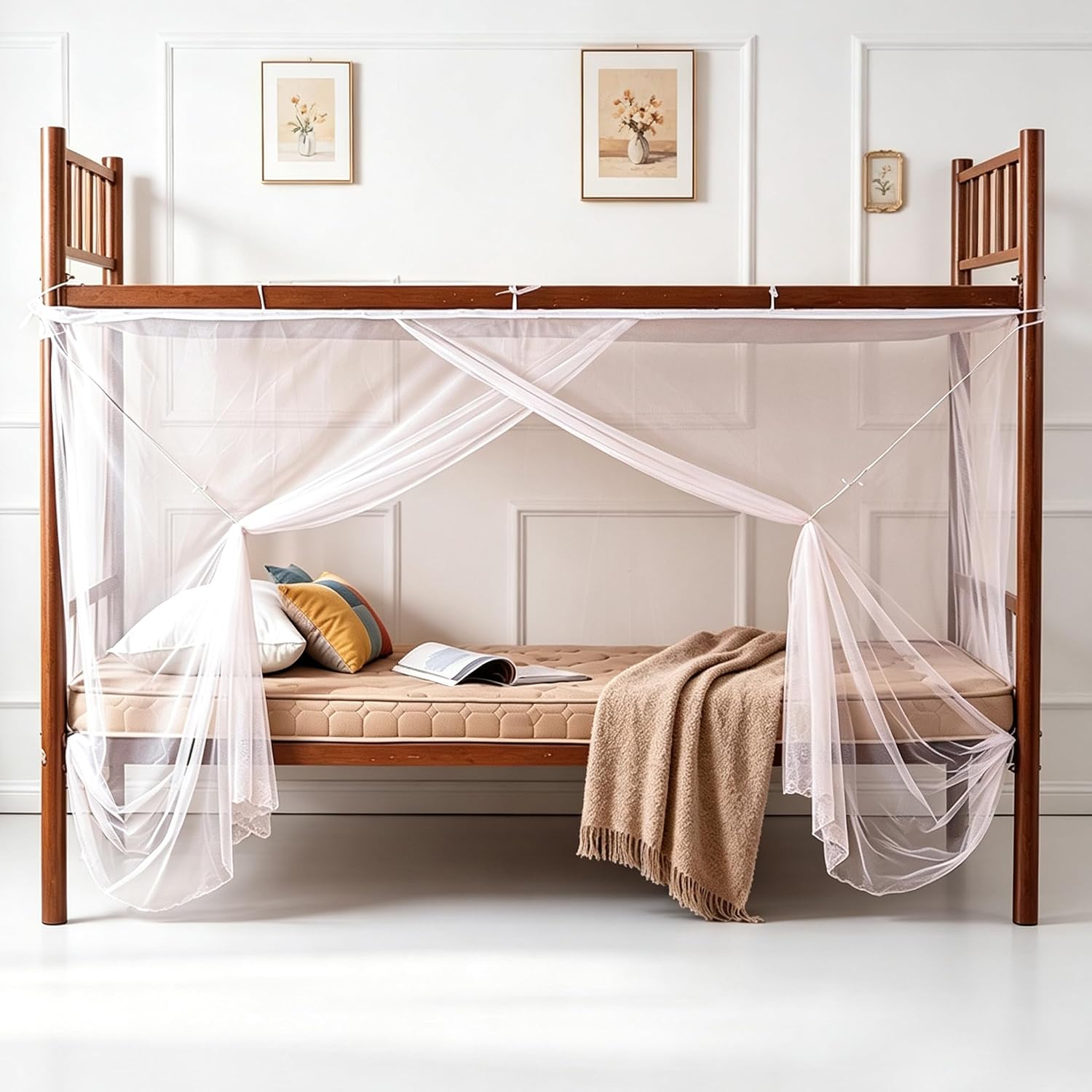 Navhao Bottom Bunk Mesh Mosquito Net with Dust Proof Top Canopy Bed Curtain | Bottom Dustproof Breathable Curtain Tent Nets for Single Twin