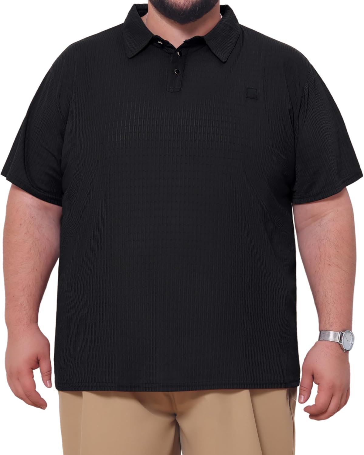 Men's Big & Tall Casual Texture Golf Shirts Short Sleeve Soft Knitted Polo Shirt