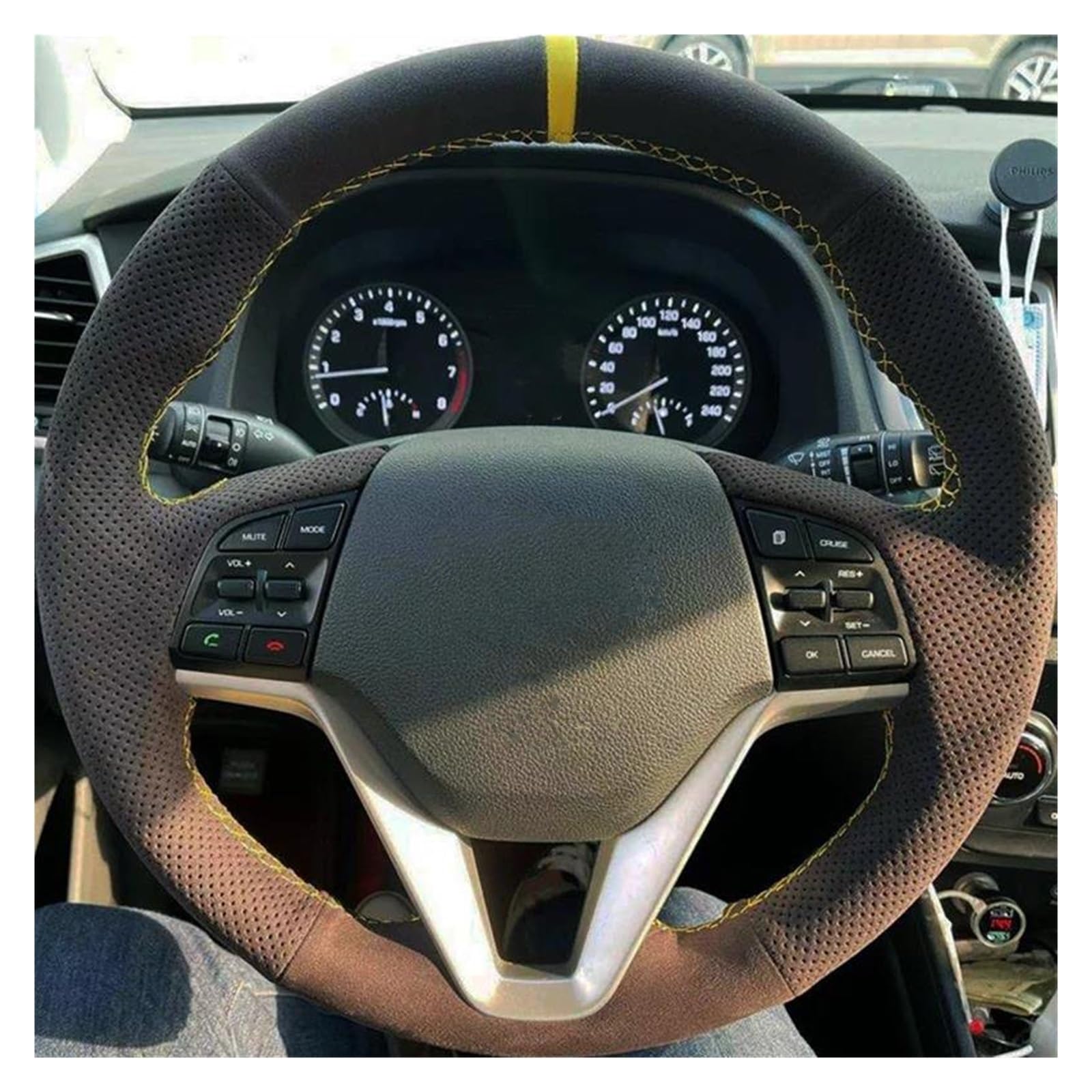 Volantes Cubierta Trenzada Personalizada para Volante De Coche, Gamuza Suave para Hyundai para Tucson 3 2015-2020 Funda Volante(Red Thread)