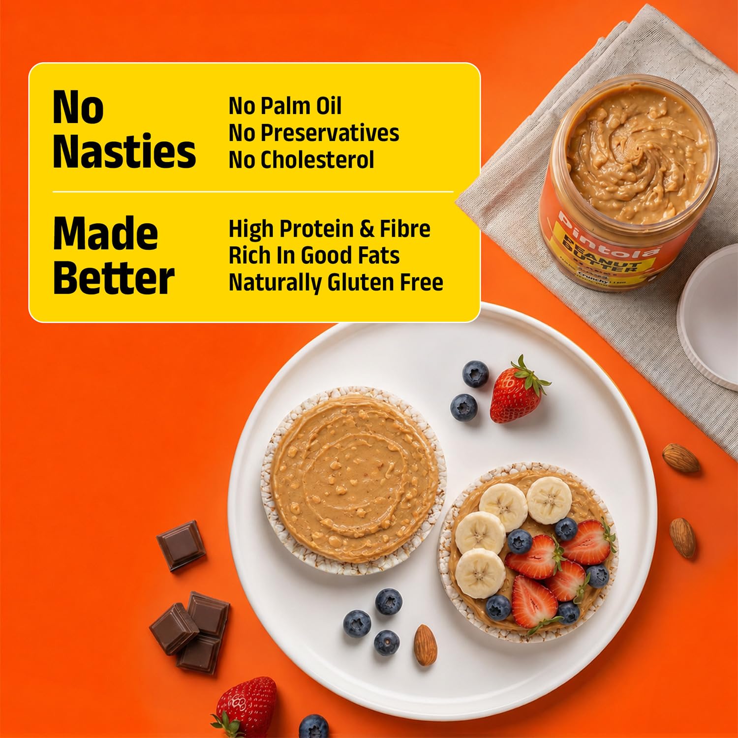 Pintola Classic Peanut Butter Crunchy 1kg - Original American Recipe with High Protein 26g & 7.2g Fiber, Premium Roasted Nuts, Gluten Free, Zero Trans Fat, with MUFA Good Fats, Vit E & B3, Dairy Free 2