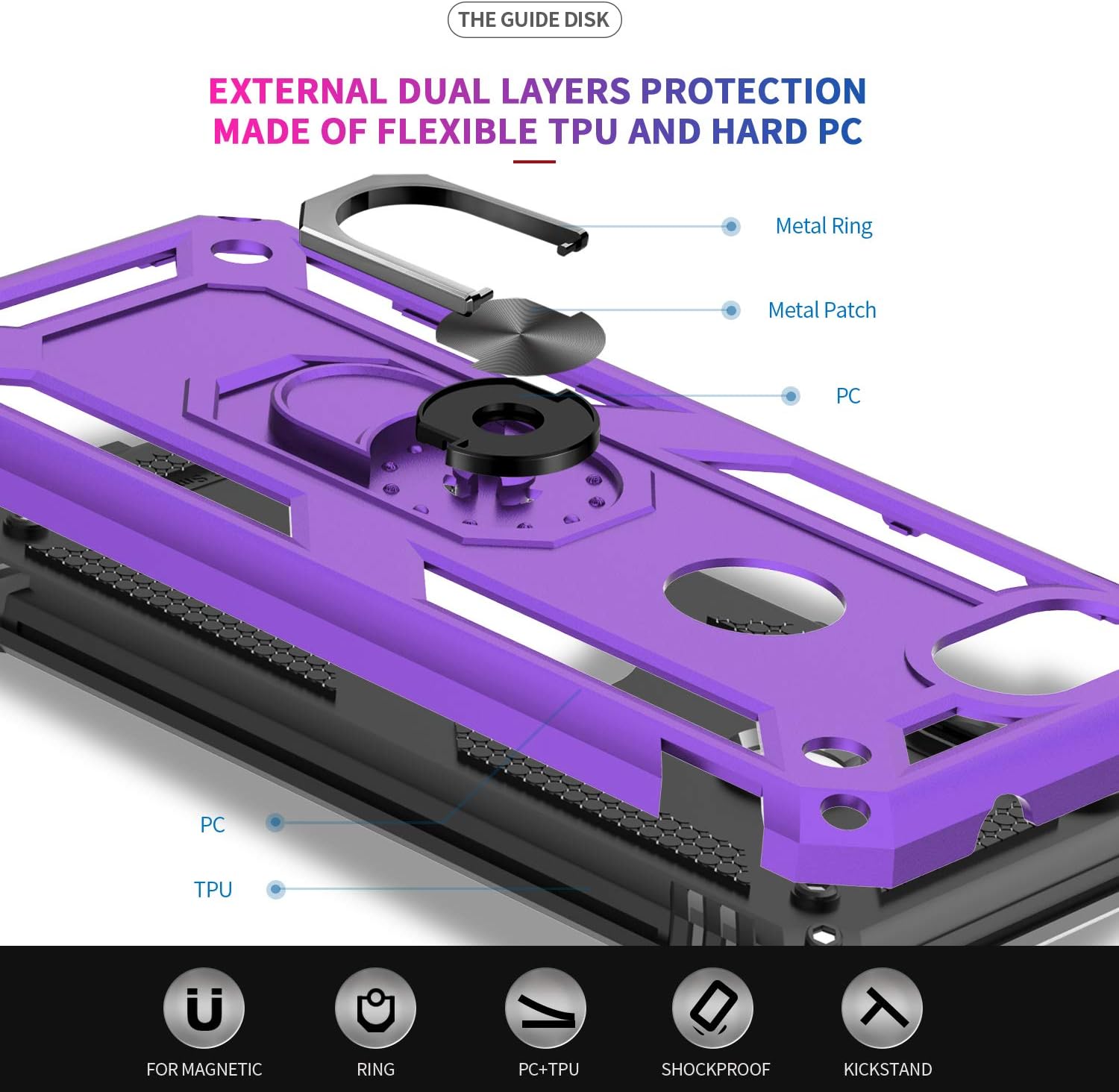 LeYi Google Pixel 3a Case (Not fit 3a XL) with HD Screen Protector, [Military-Grade] Armor Full-Body Dual Layer Protective Phone Case with Rotating Holder Kickstand for Google Pixel 3a, Purple