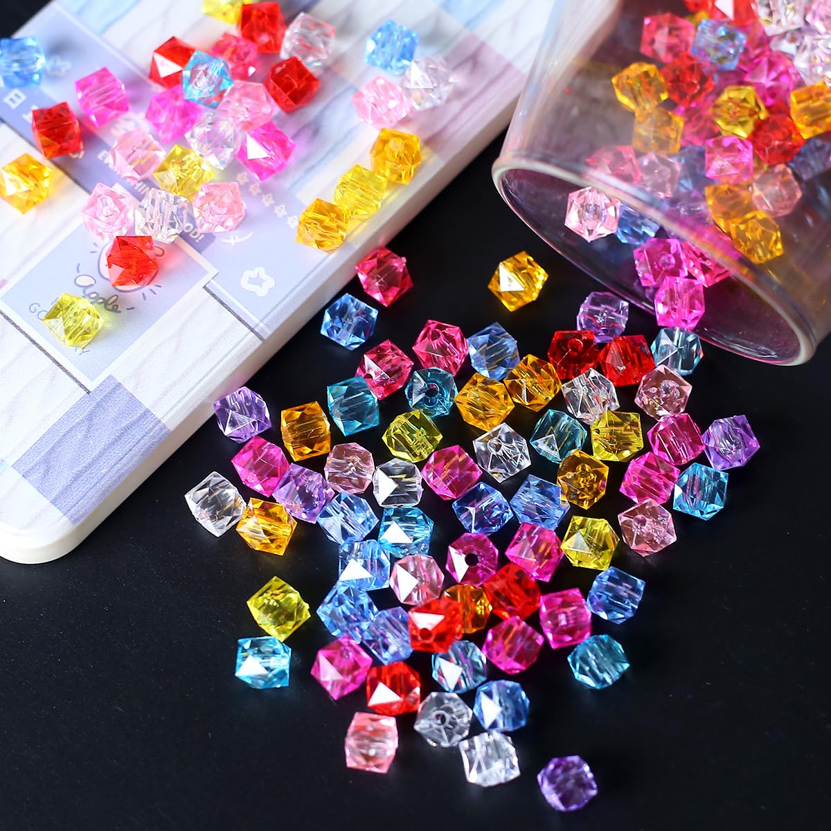 HERZWILD Mixed-Color Acrylic Faceted Cube Beads 10mm, 480pcs Multicolored Craft Beads for DIY Jewelry
