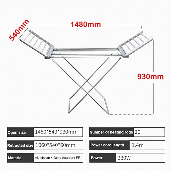 Winged Clothes Drying Rack, 230W Electric Heated Clothes Airer Dryer, Floor-Standing Folding Laundry Rack, Towel Rail Space Saving for Home Indoor/Outdoor