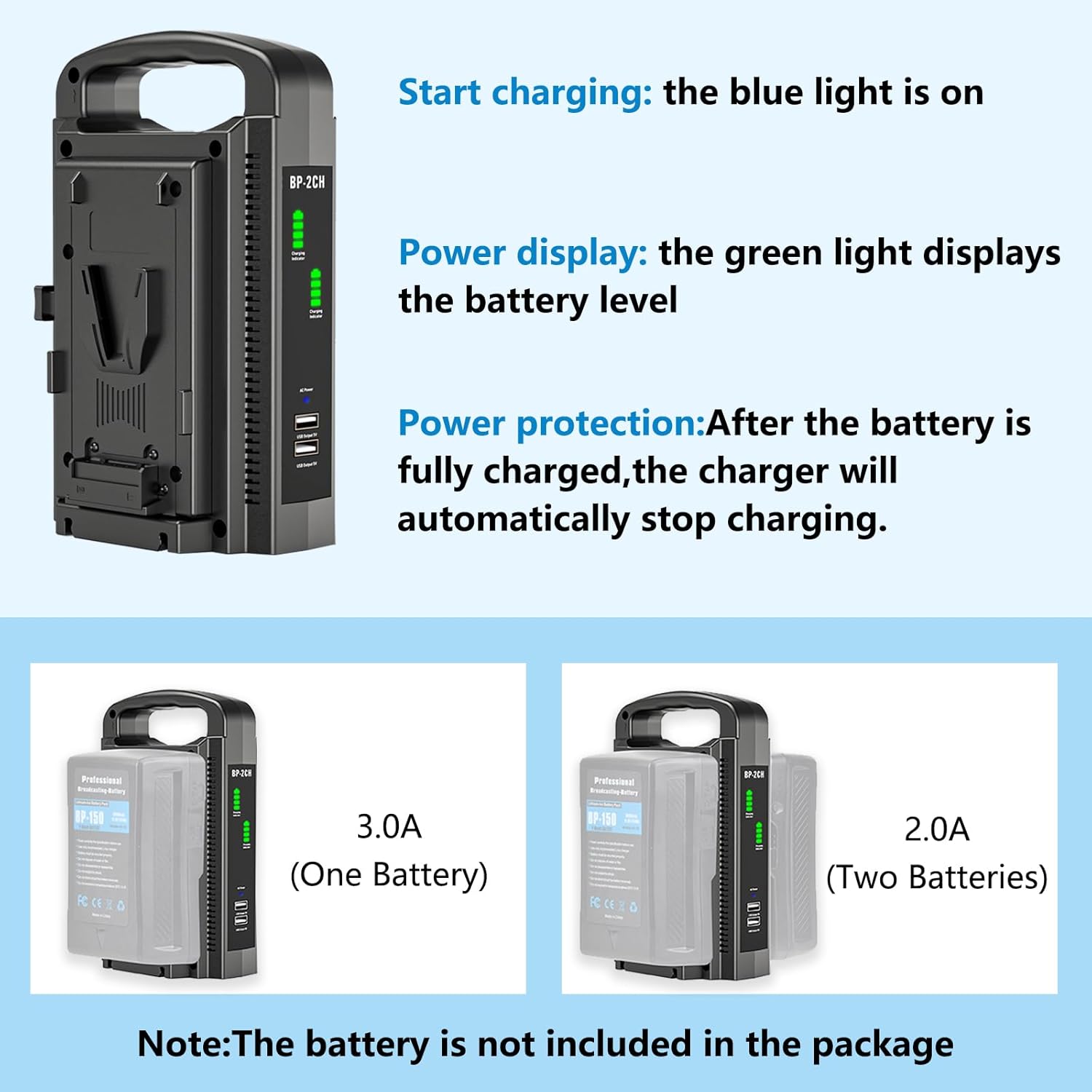 V-Mount Battery Charger/V Lock Dual Channel Battery Fast Charger for V MountBattery, Compatible with All V-Mount Batteries and V-Mount Brick (Battery Not Included)