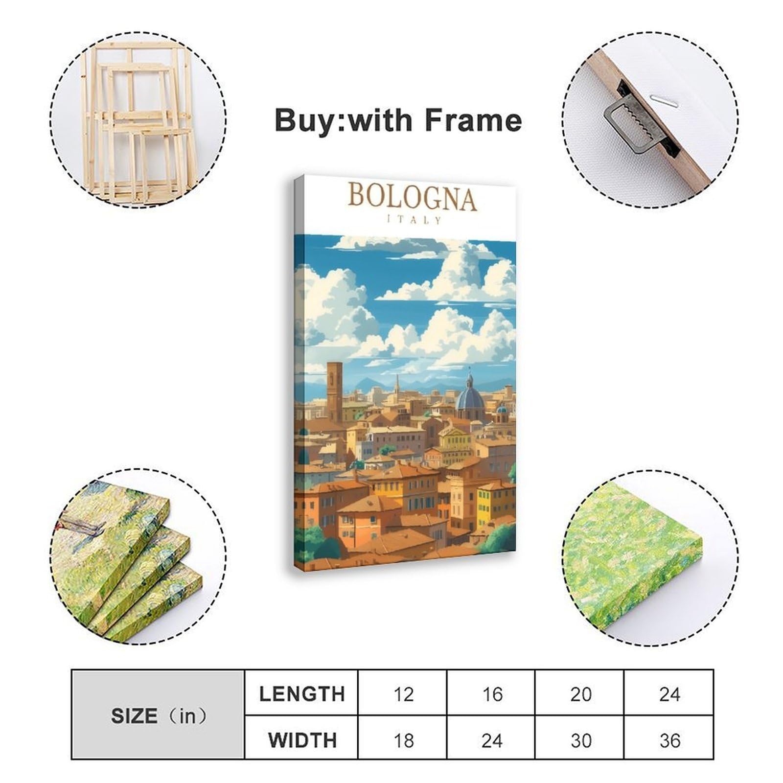 Poster su tela a tema viaggi Bologna, Italia (2), decorazione per camera da letto, ufficio, stanza, regalo, 40,6 cm L x 61 cm W