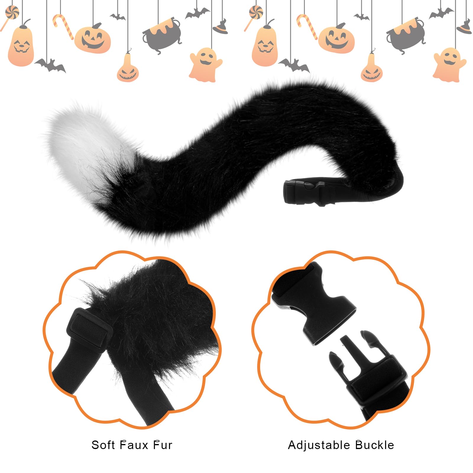 XEPST Ensemble de Costumes de Renard Animal, Costume de Renard en Fausse Fourrure avec Masque de Renard Queue de Renard pour Accessoire Déguisement Costume Anniversaire Halloween Carnaval, Noir