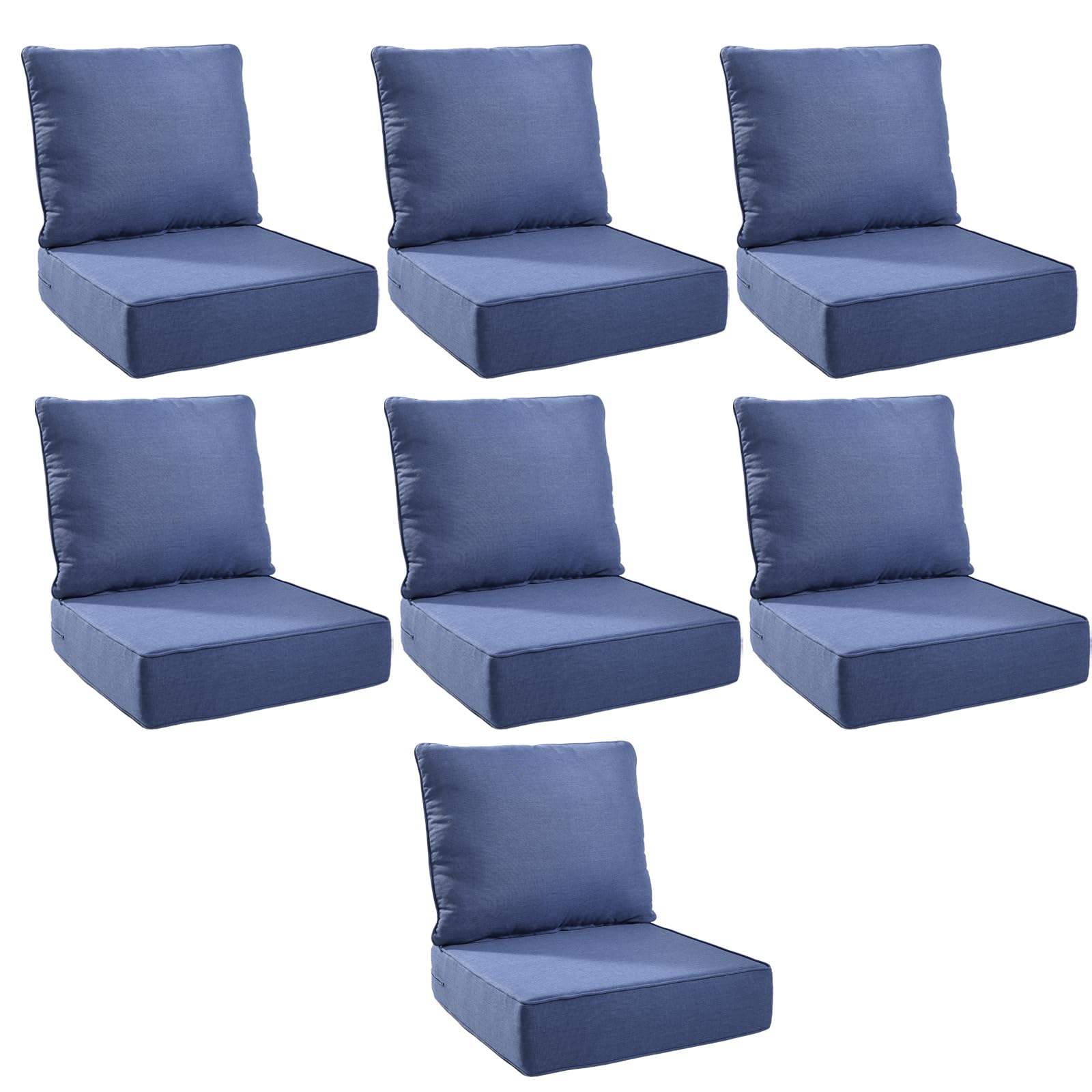 Outdoor Cushion Set for Patio Furniture, UV Resistant, Water Resistant - 6 Inch Thick Foam Garden Cushions – 22x24 Inch Patio Seat Covers for Chair/Sofa/Couch | Blue | 7-Pack |
