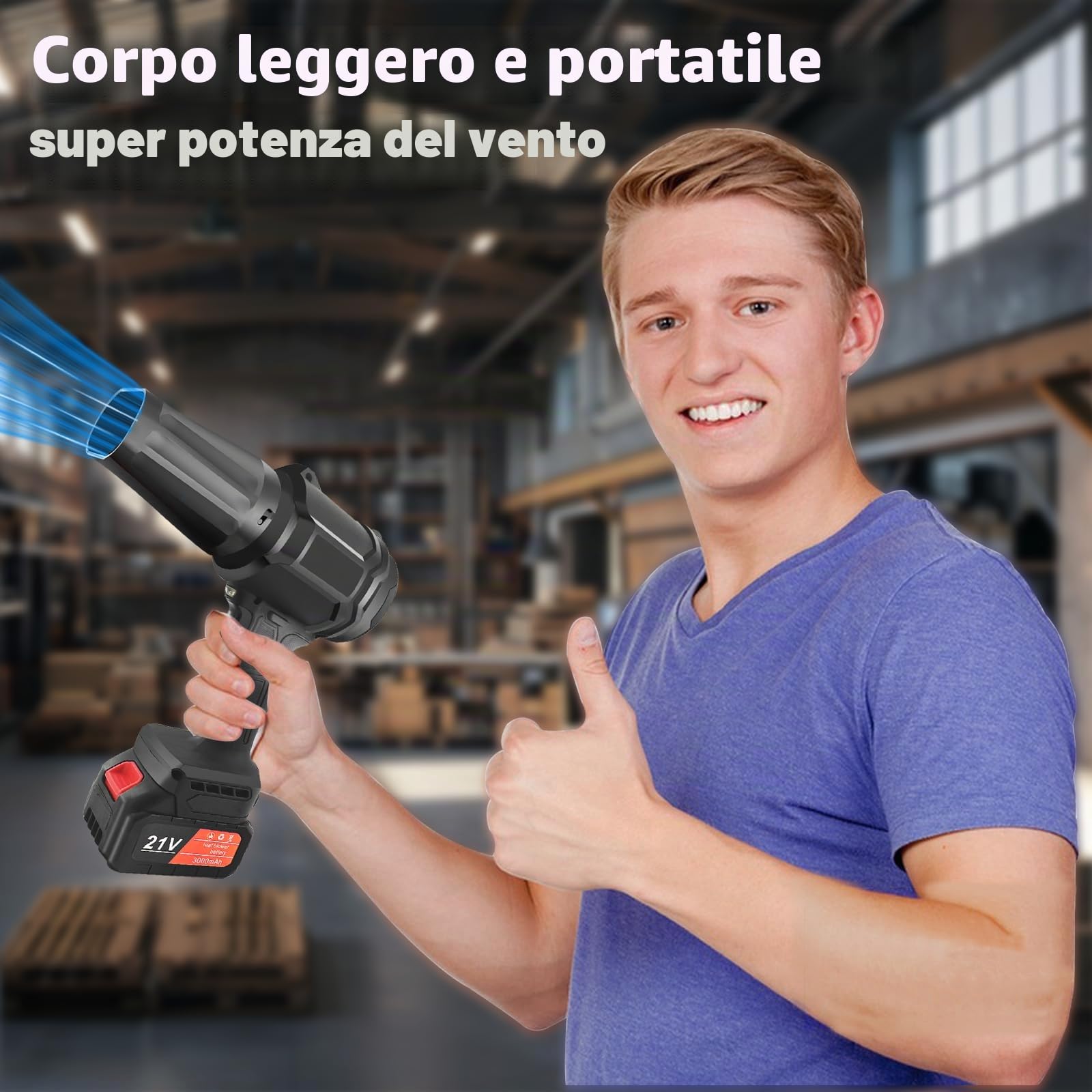 Turbo Jet Blower - Set professionale soffiatore a batteria al litio per foglie, auto, industria | Con 2 batterie, caricabatterie, valigetta, flusso d'aria variabile, con testa di ricambio e accessori, leggero e potente