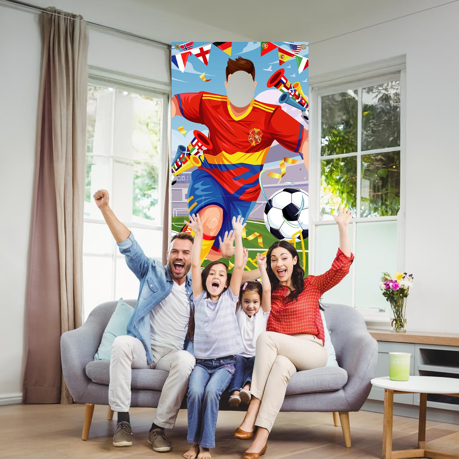 DPKOW España 2026 Mundial Pancarta Photocall Accesorios, Divertido Futbolista Cara Juego para Fútbol Copa del Mundo España Selección Animación Decoración Mundial 2026 Espana Aficionados, 185 * 90 cm — view 7