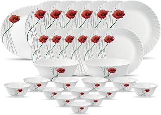 La Opala Diva, Classique Collection, Opal Glass Dinner Set 27 pcs, Soul Passion, White, Standard Price In India